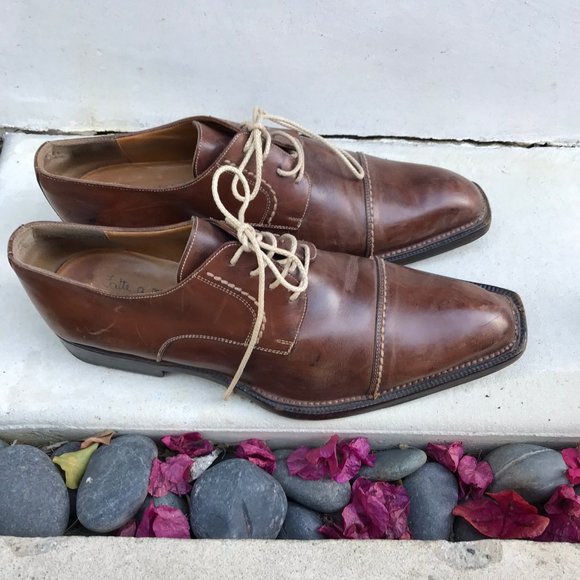 Santoni Leather Lace Up Loafers